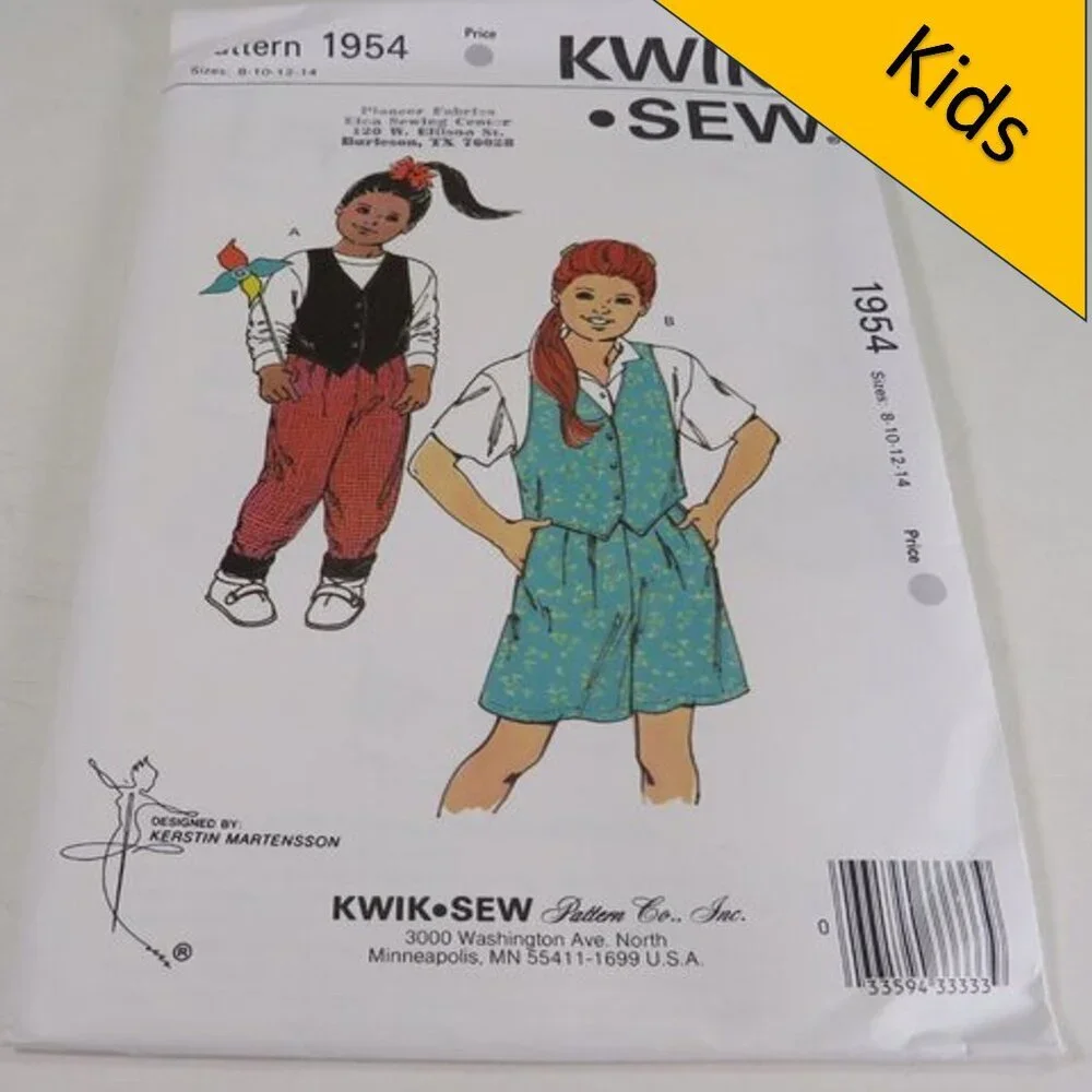 Kwik Sew 1954 Kids Clothing Pattern Pants, Shorts, Vest UNCUT 8-14